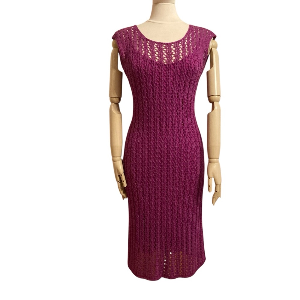 RALP LAUREN | Purple Crochet Knit Sheath Midi Dress Size S